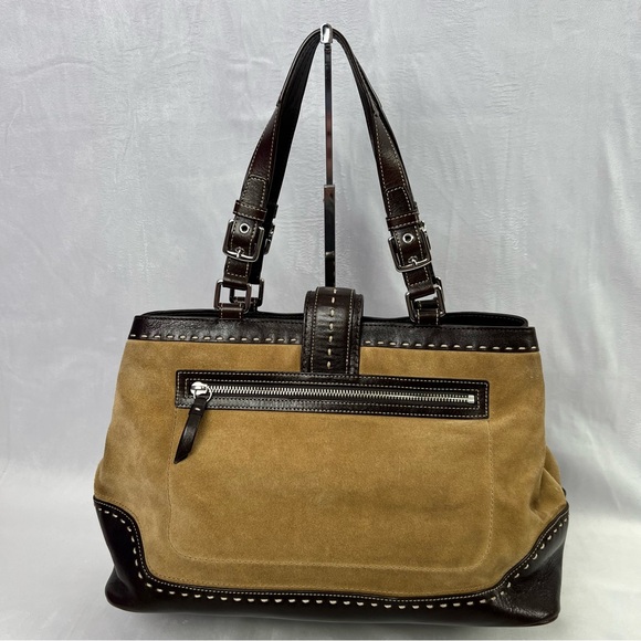 Coach Hamptons Madison Leather Suede Carryall Satchel Handbag Brown Tan - Picture 3 of 14